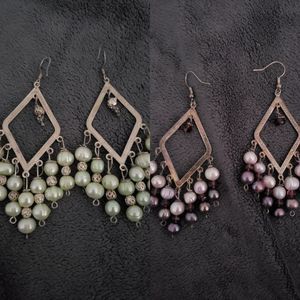 2 Pairs Genuine Pearl and Gold Tone Earrings